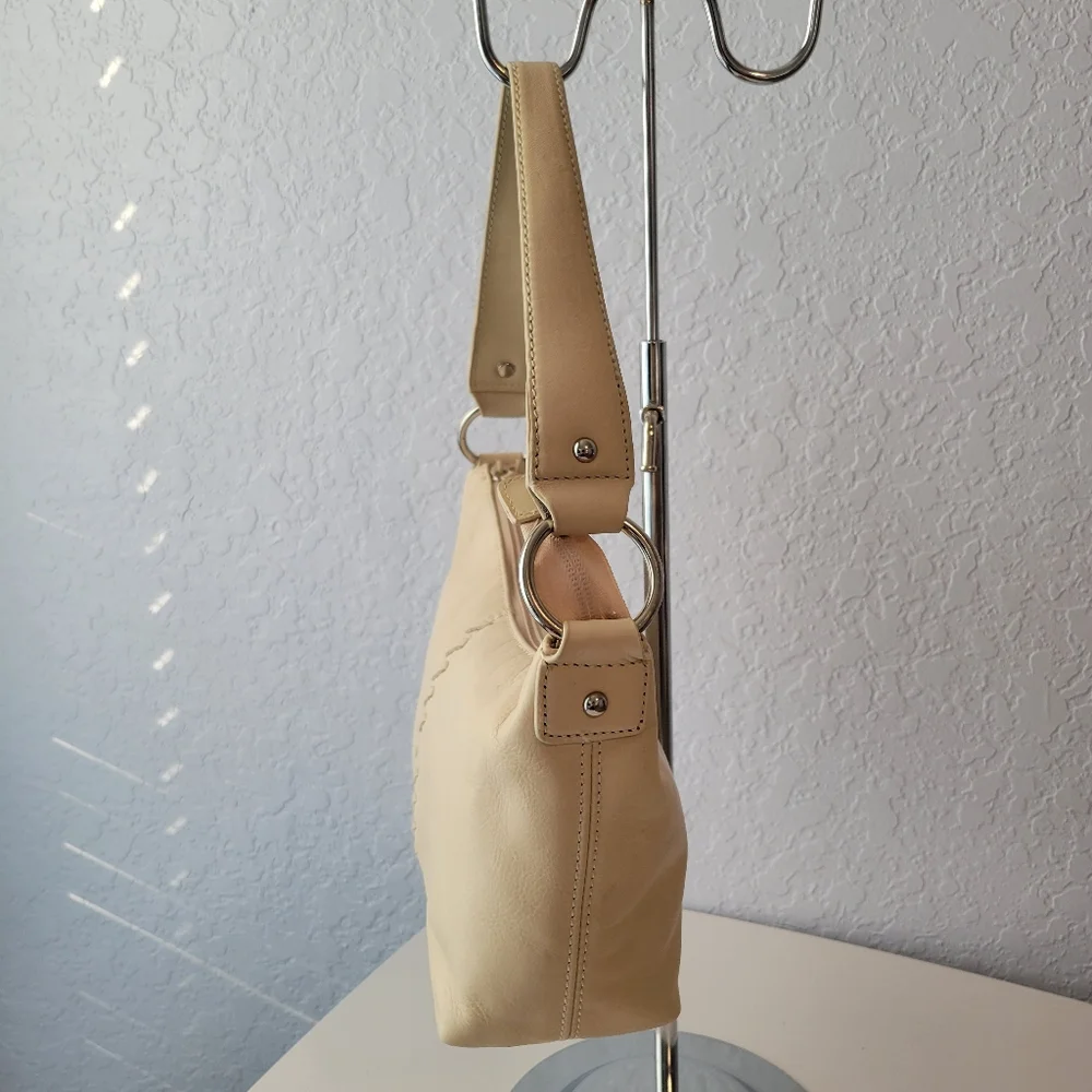 CHAPS VINTAGE CREAM LEATHER BRAIDED SMALL HOBO BAG